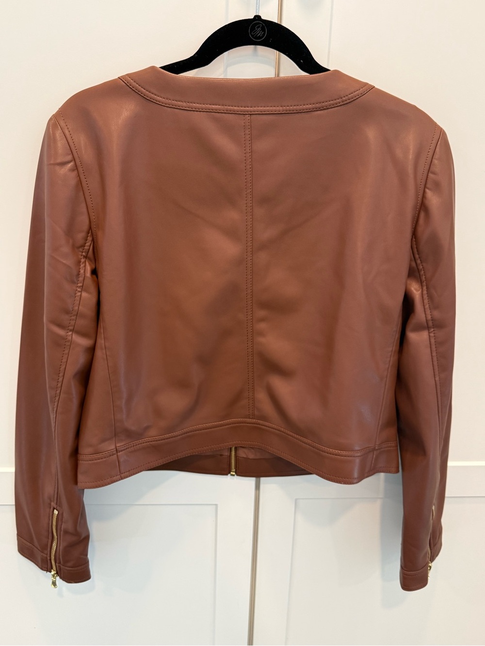LOFT Chestnut Brown Faux Leather Cropped Jacket - Picture 2 of 5